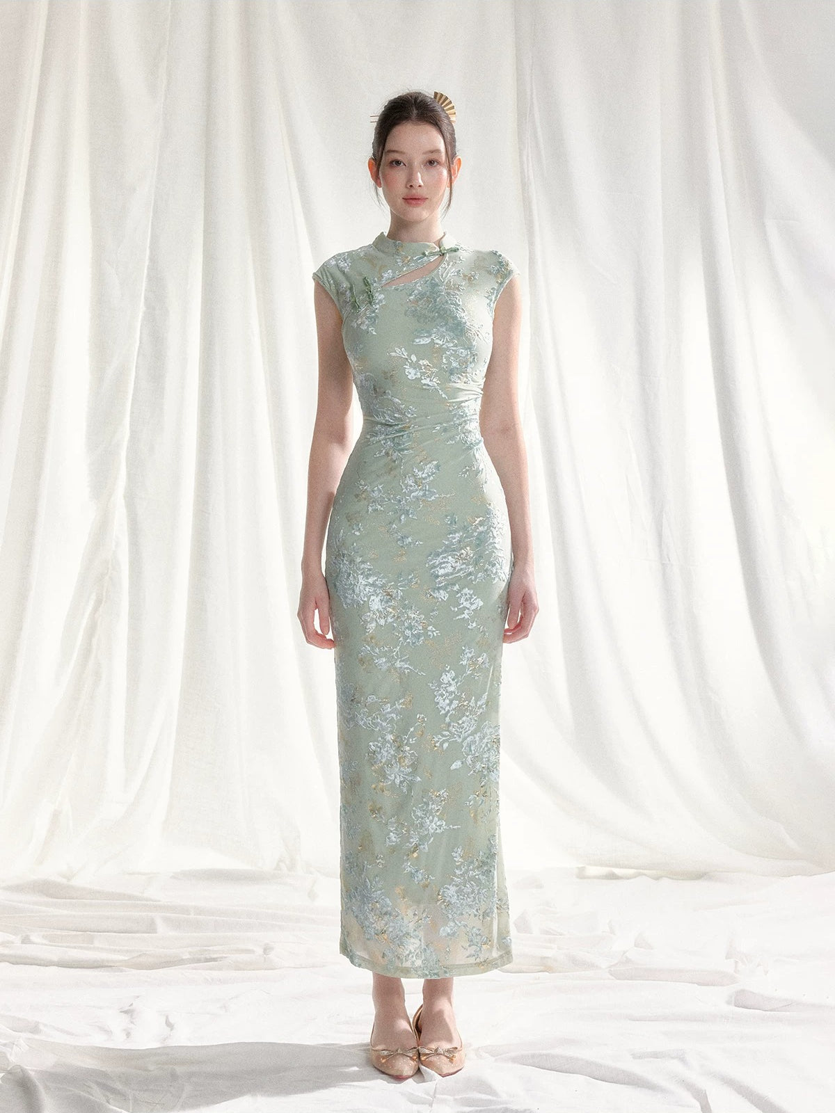 Stretch Velvet Jacquard Qipao