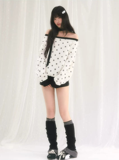 Star Print Off-Shoulder Sweatshirt