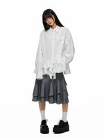 Irregular Ruffle Stripe Long Shirt