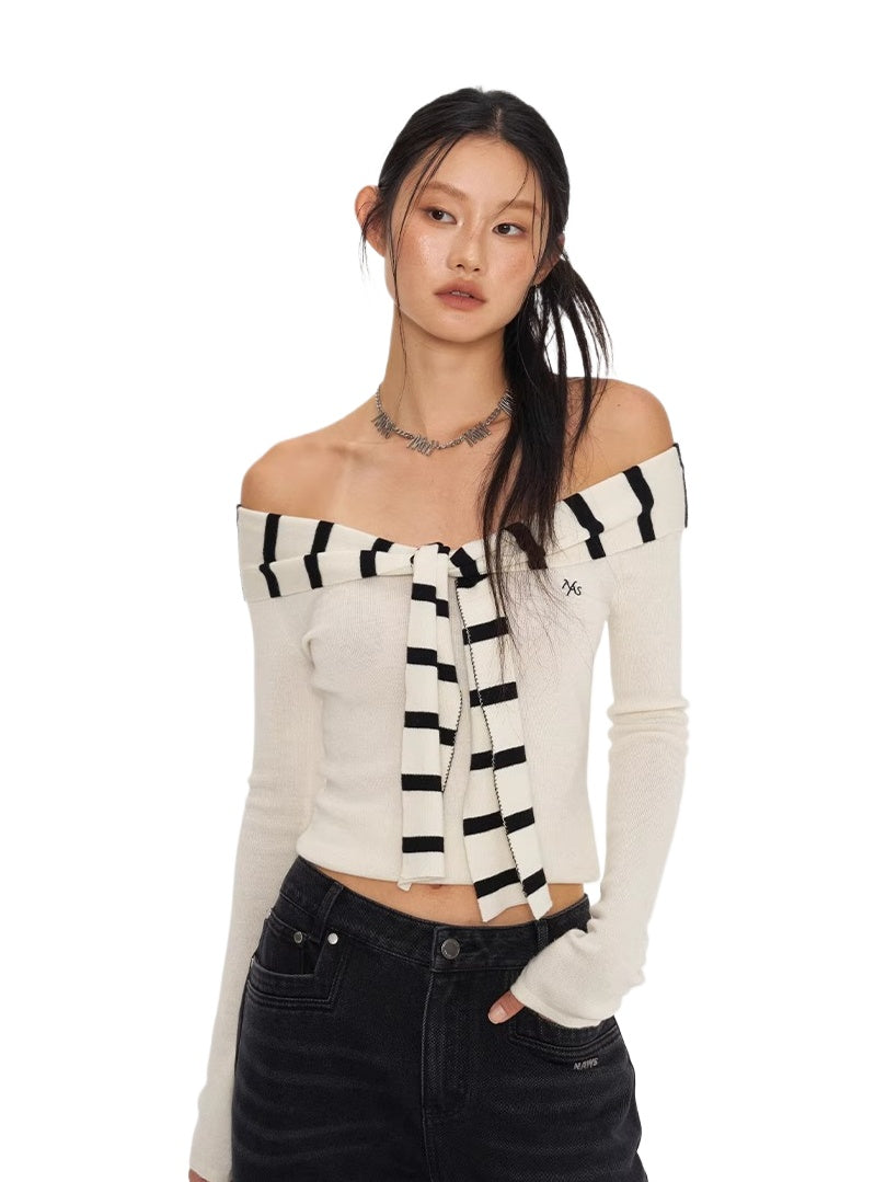 Striped Sailor Collar Slim Top