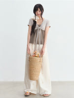 Fake Two-Piece Tie Blouse & Pants Set
