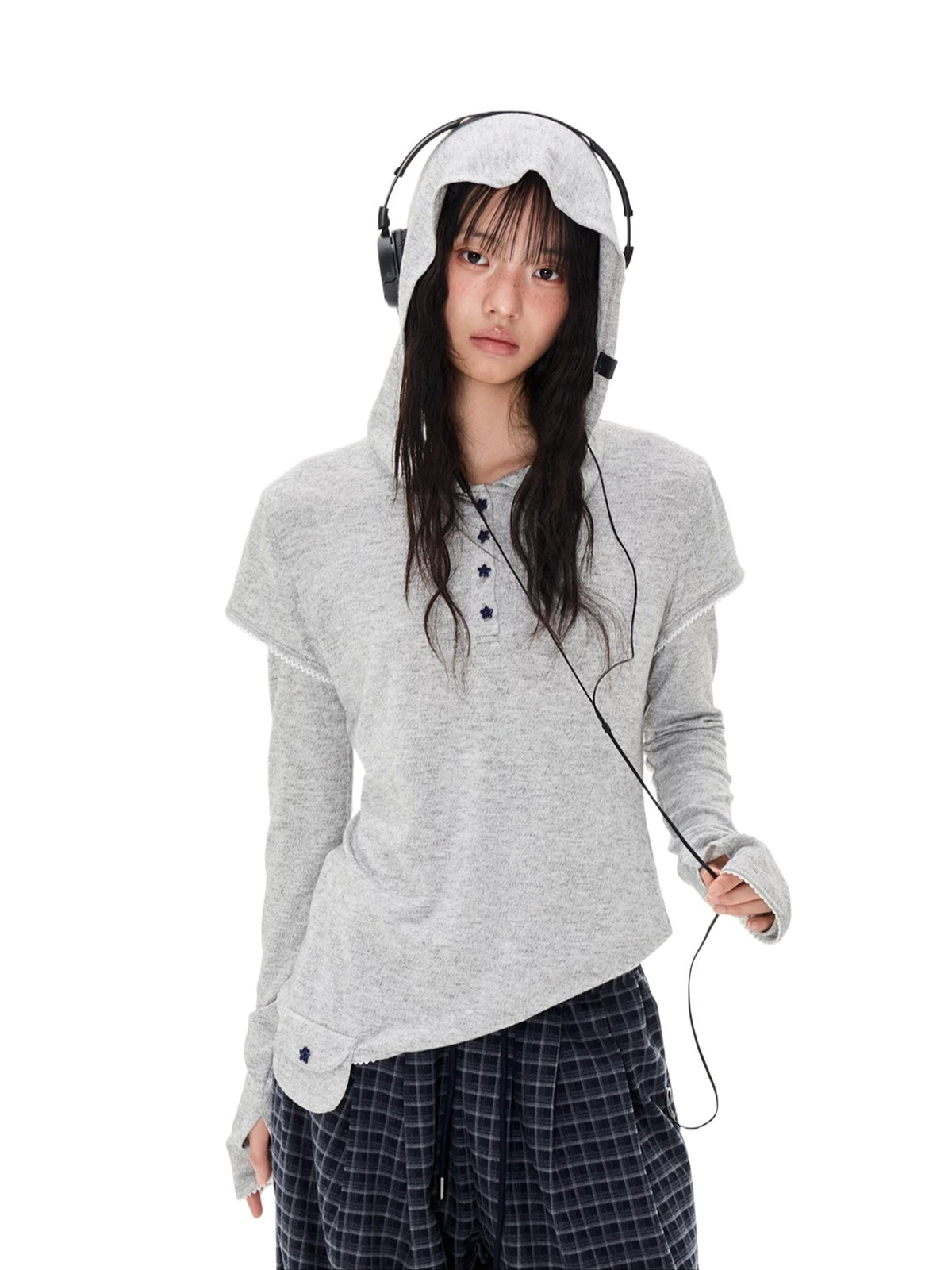 Star Button Layered Henley Top