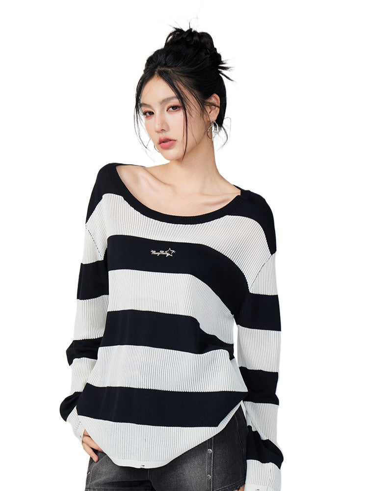 Hollow Stripe Oversized Sun Protection Shirt