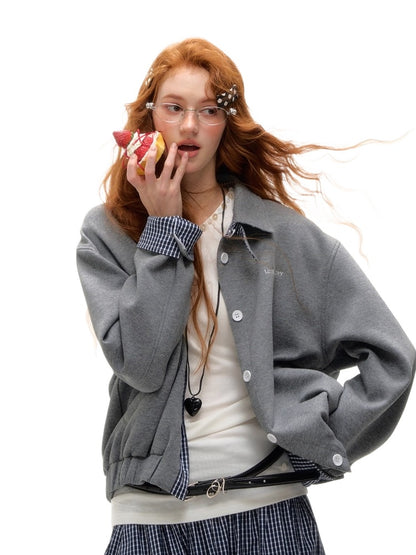 Plaid Collar Zip Sweatshirt Jacket