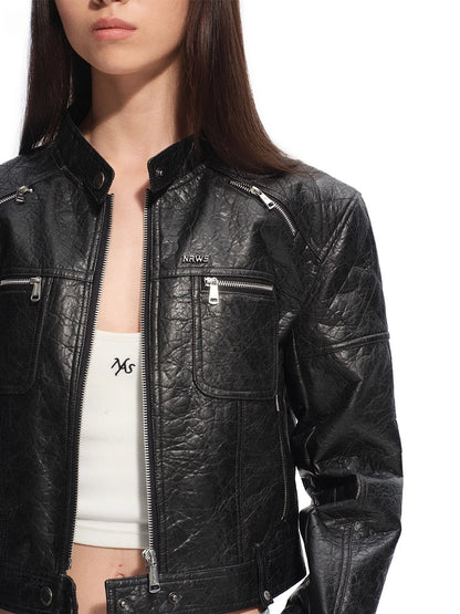 Black Retro Matte Leather Jacket
