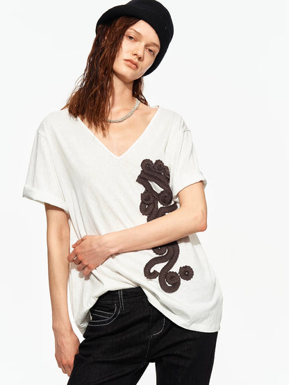 Rosette V-Neck Tee
