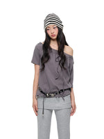 Off Shoulder Drawstring Loose T-Shirt