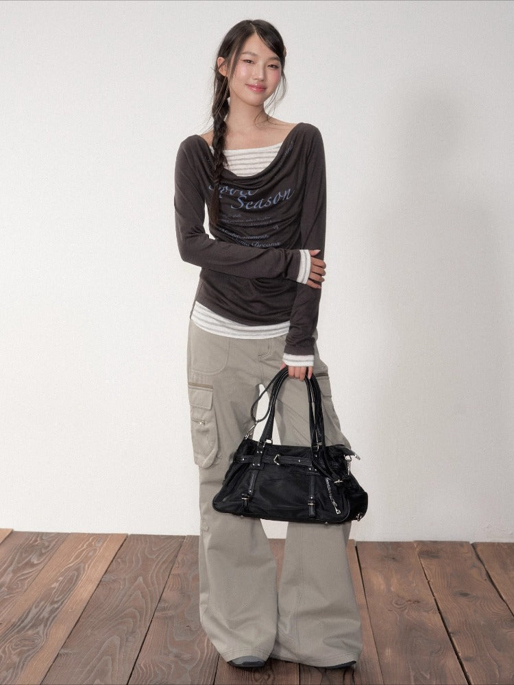 Gray Utility Wide-Leg Pants