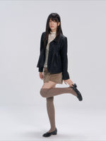 Pleated Curved-Hem Leather Jacket