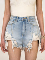 Blue Denim Frayed Distressed Shorts