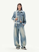 Washed Denim Faux Layer Jacket