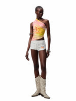 Slanted Shoulder Wrinkle-Printed Floral Vest