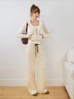 Contrast Trim Zip Hoodie & Flared Pants Set