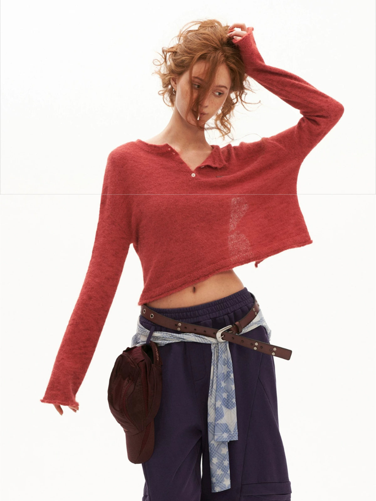 Mohair Open-Back Cropped Knit Sweater