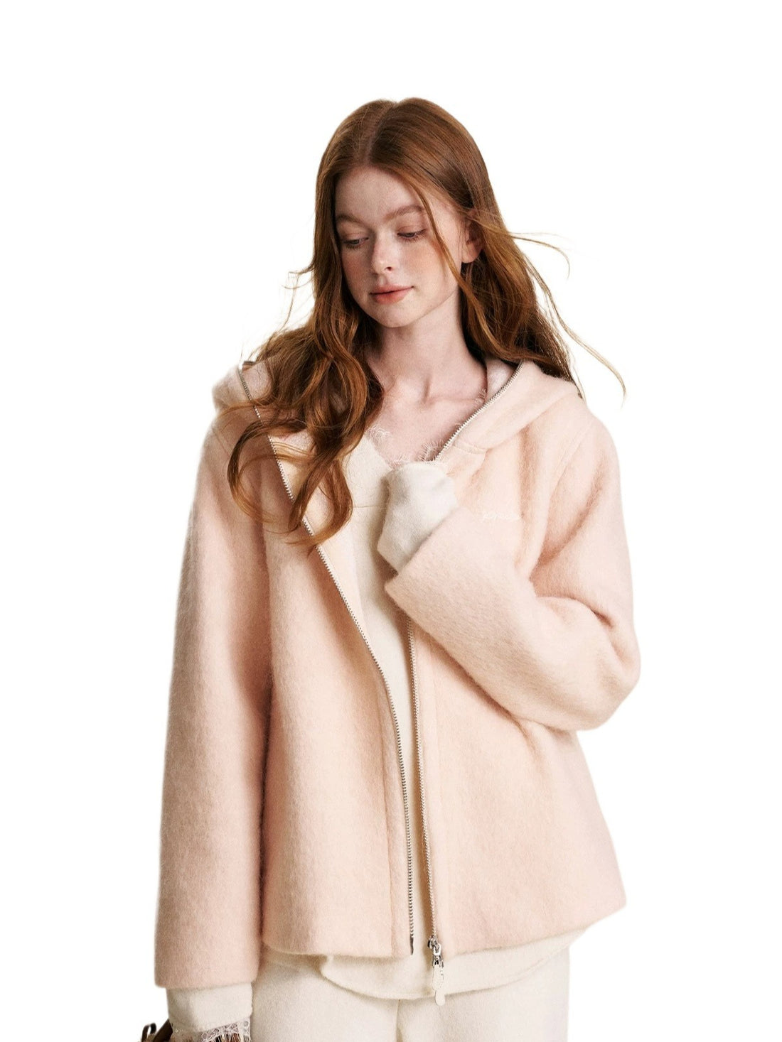 Peach Hooded Zip Coat