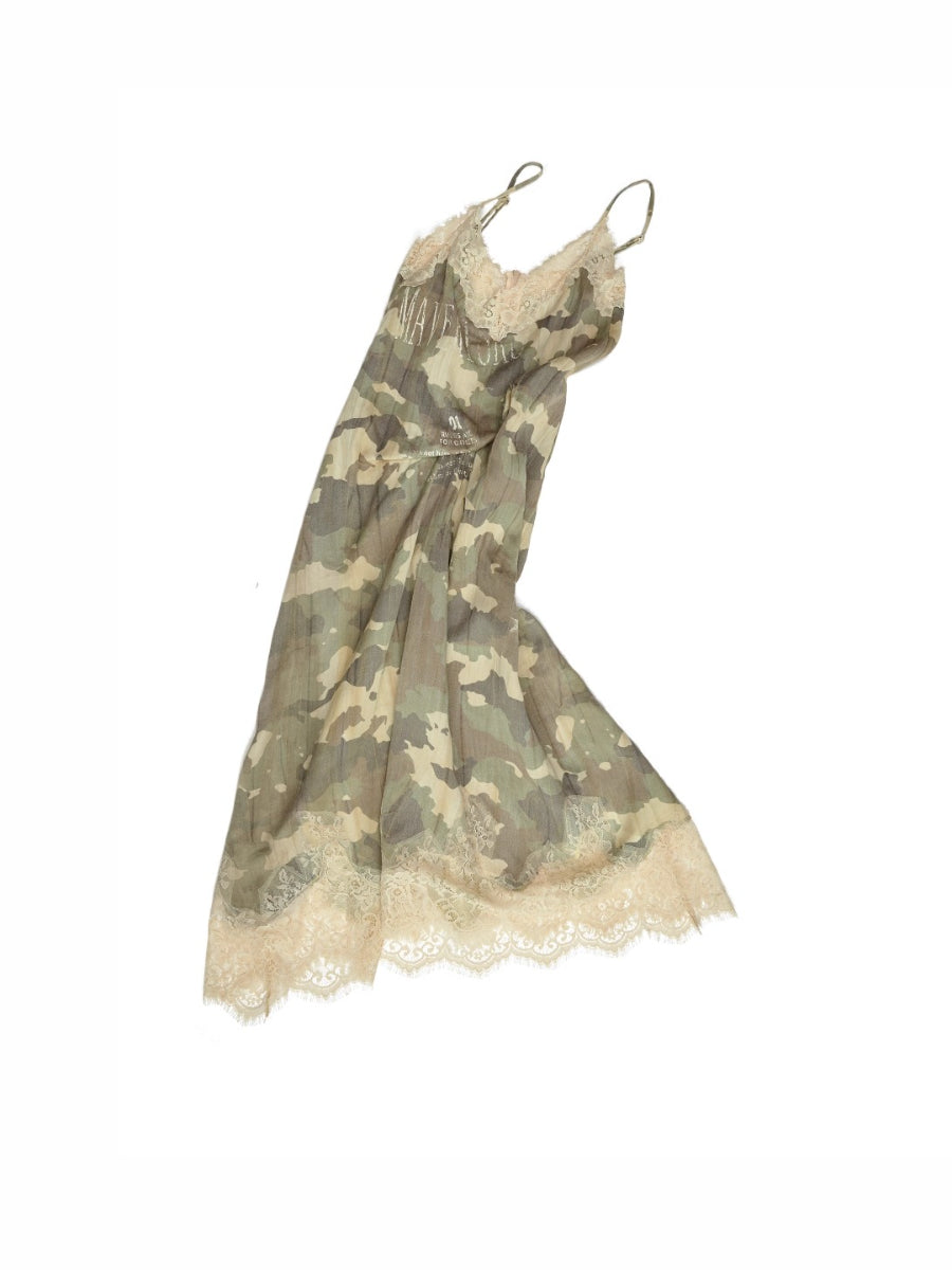 Camouflage Lace Trim Slip Dress