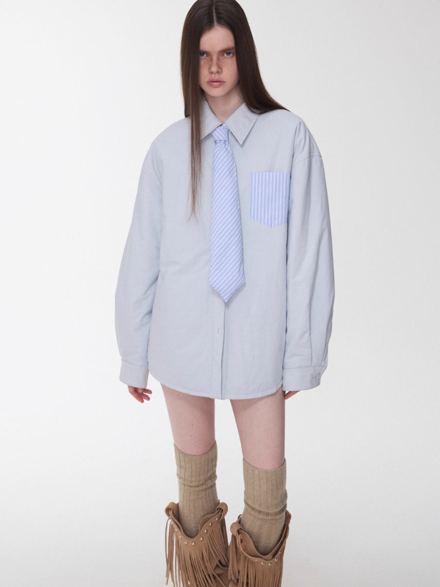 Embroidered Striped Reversible Cotton Padded Shirt & Skirt Set