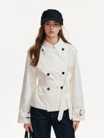 Buttoned Lapel Belted Cropped Trench Coat