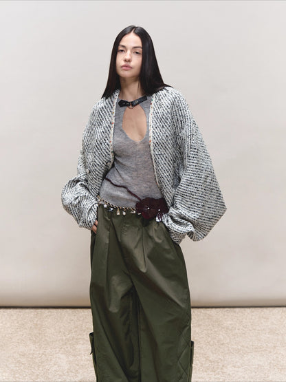 Bouclé Stripe Cape Coat