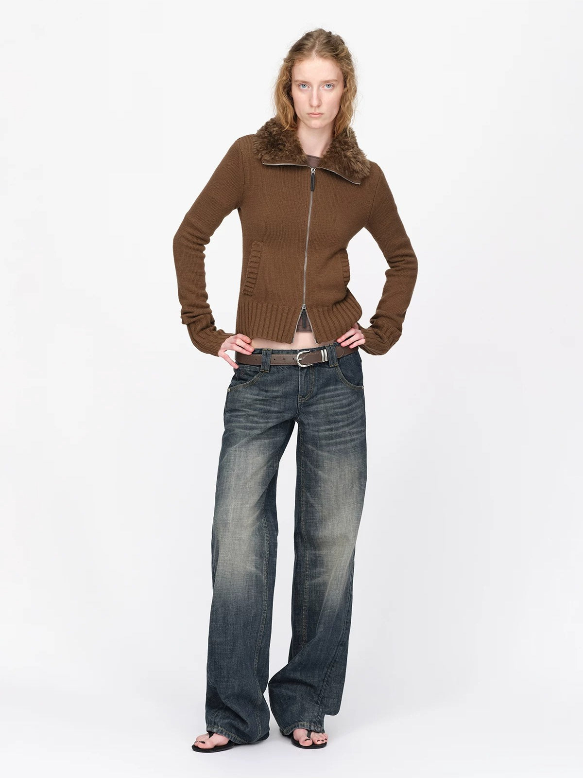 Vintage Wool Fur Collar Cardigan