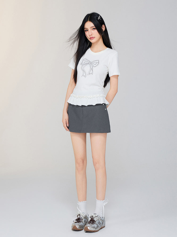 Ballet-style Bow-adorned Short sleeve Top