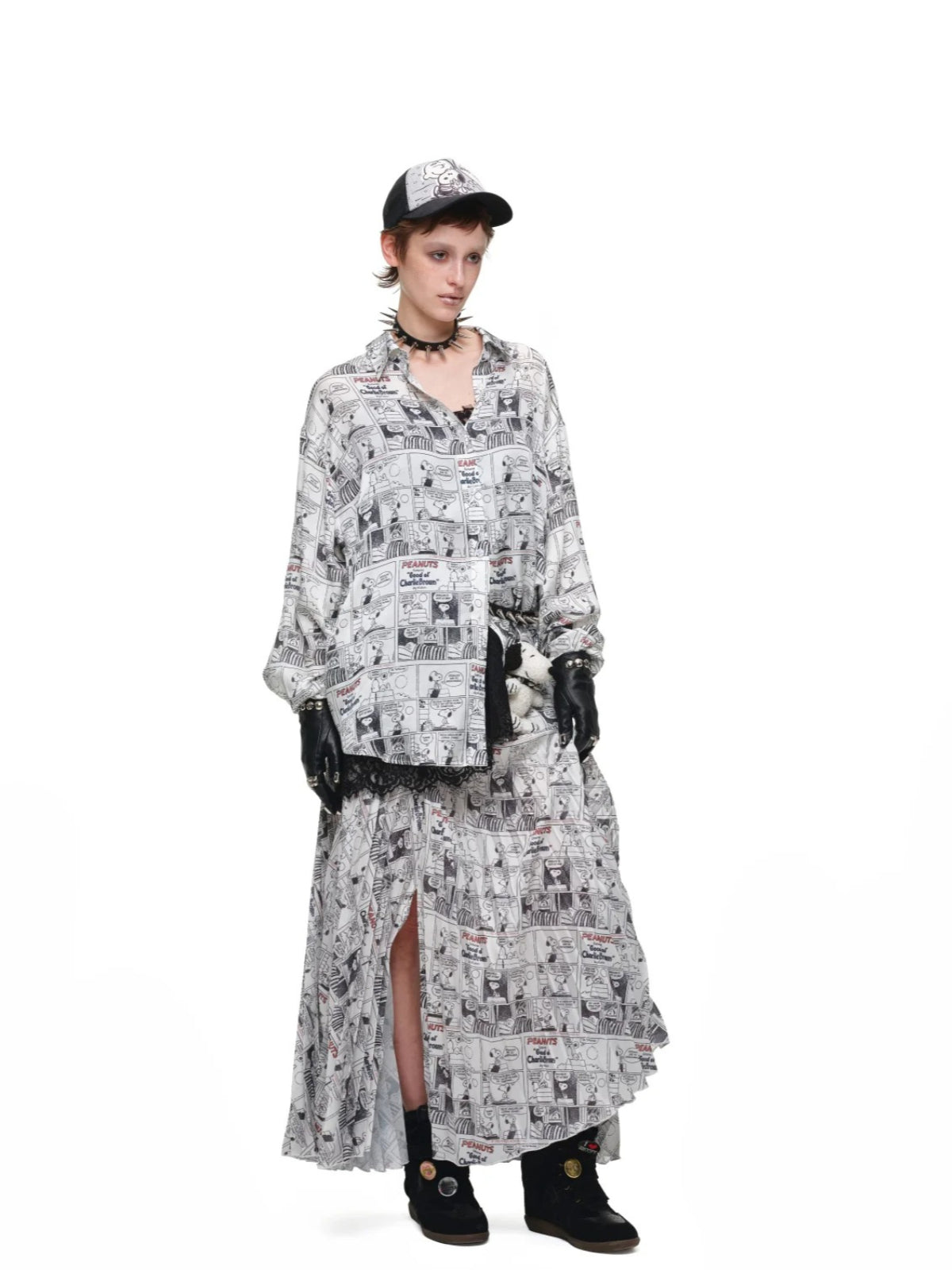 Vintage Newspaper Pleated Maxi Skirt