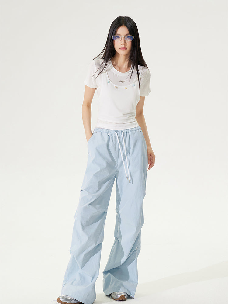 Fake Two-piece Cool Tie-front Regular Shoulder T-shirt