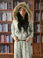 Bear Print Hooded Zip Jacket