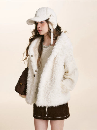 White Hooded Shearling Vest