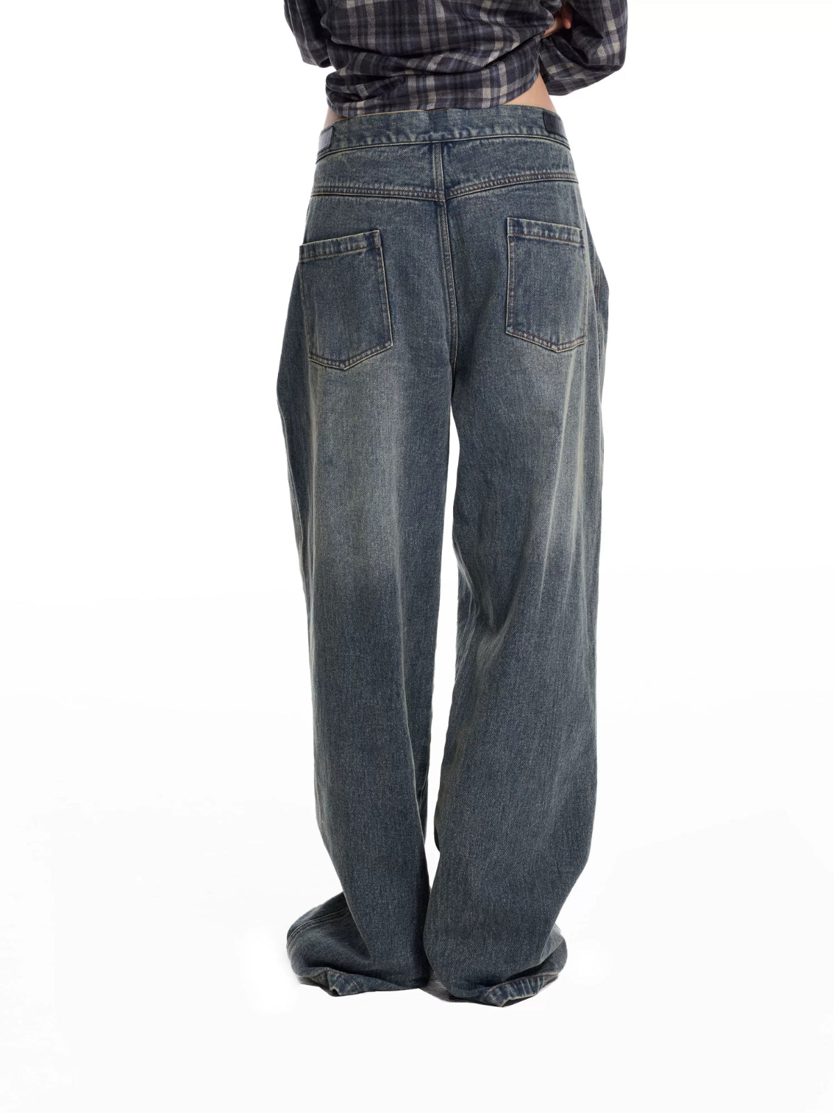 Adjustable Buckle Washed Denim Pants