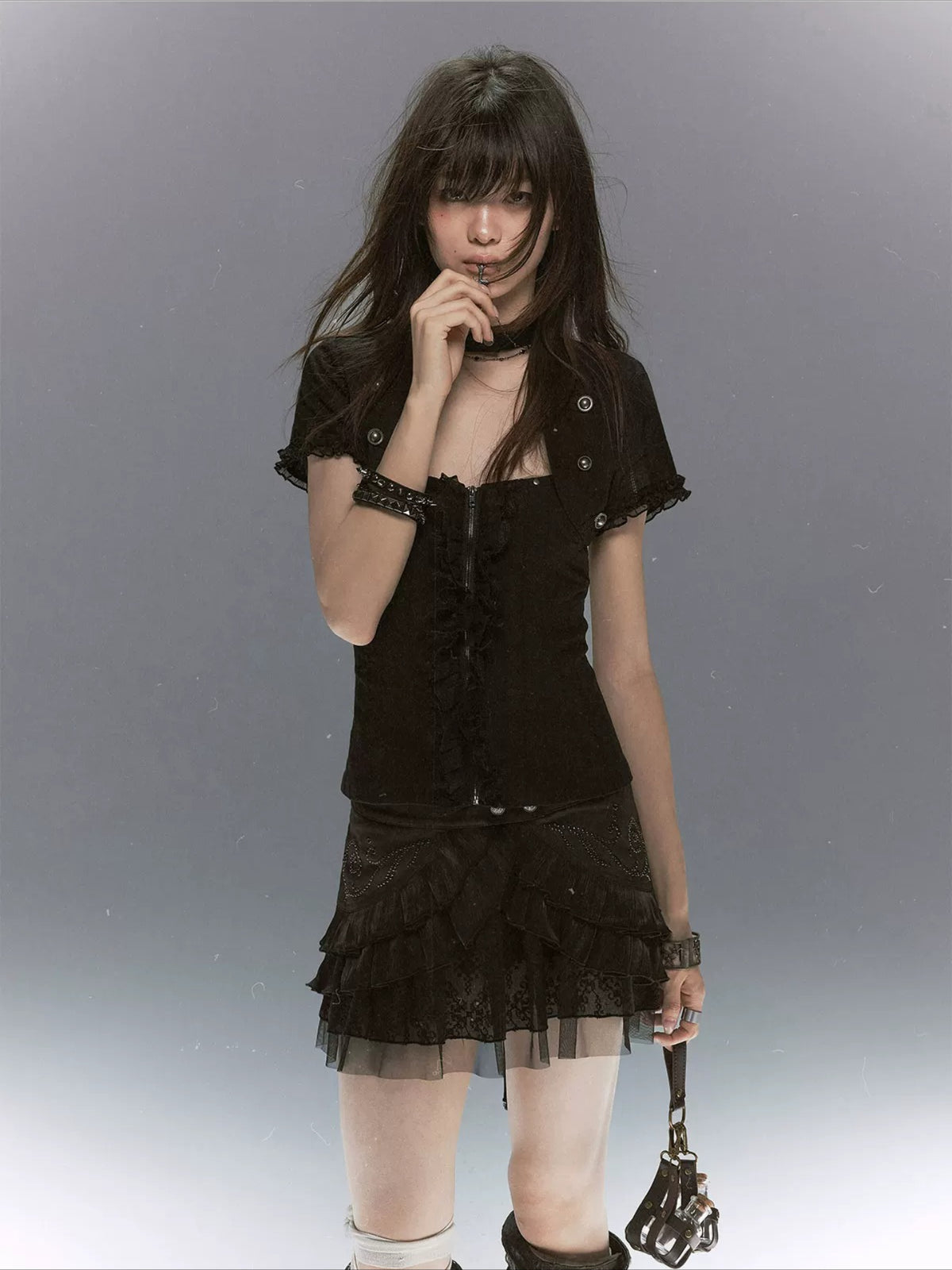 Studded Tiered Skirt