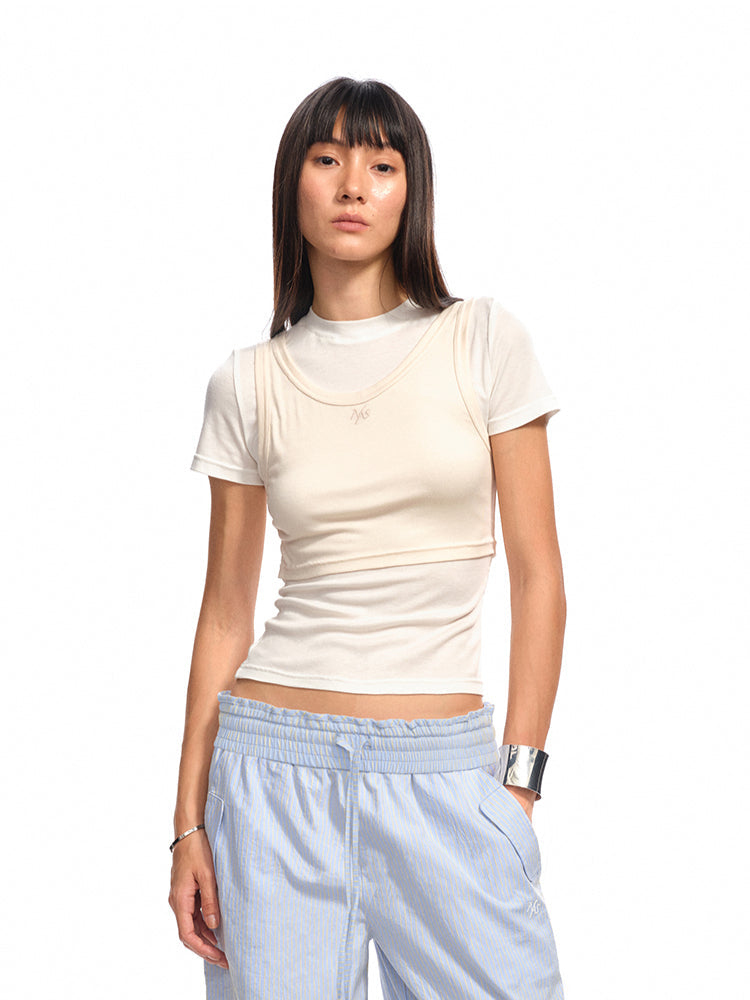 Color-Block Splicing Two-in-One T-shirt