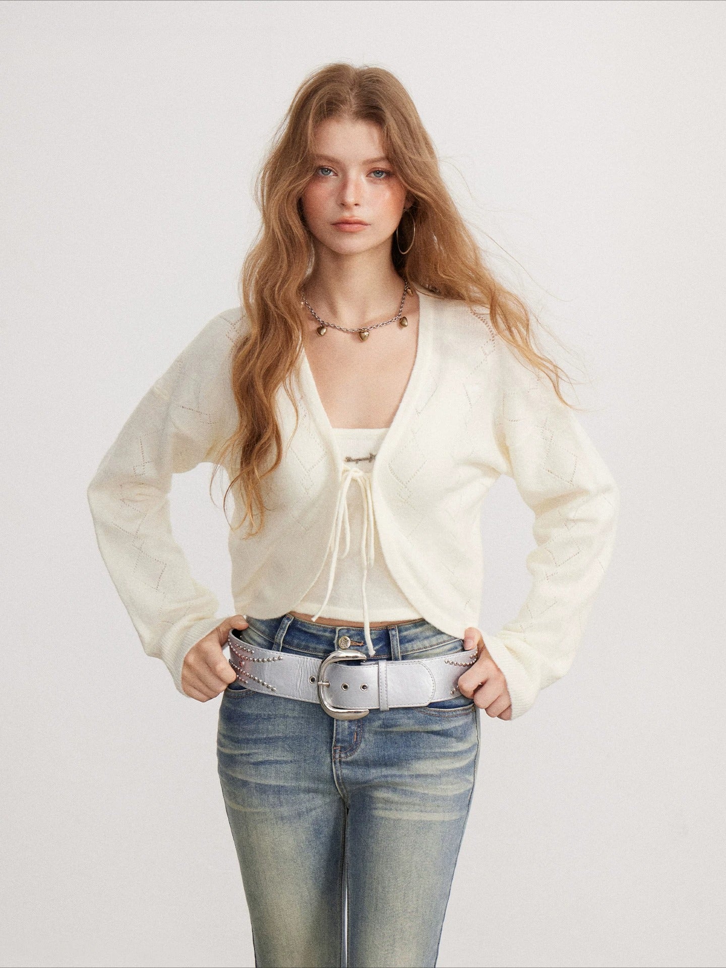 Bow Camisole Cardigan Set