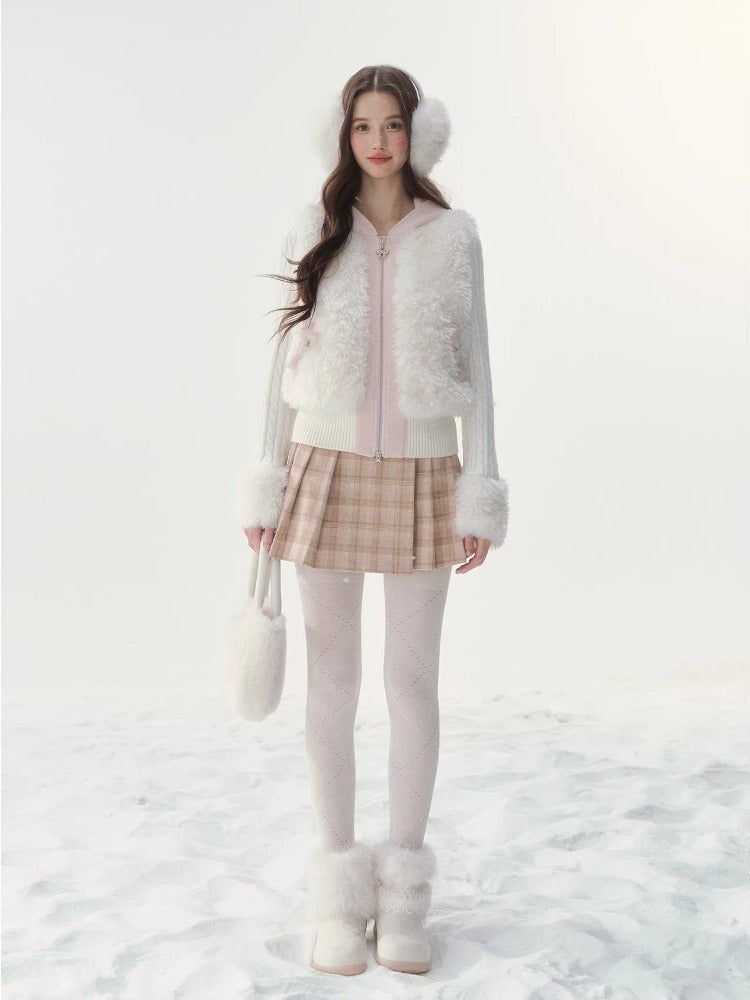 Cat Ear Faux Fur Knit Jacket