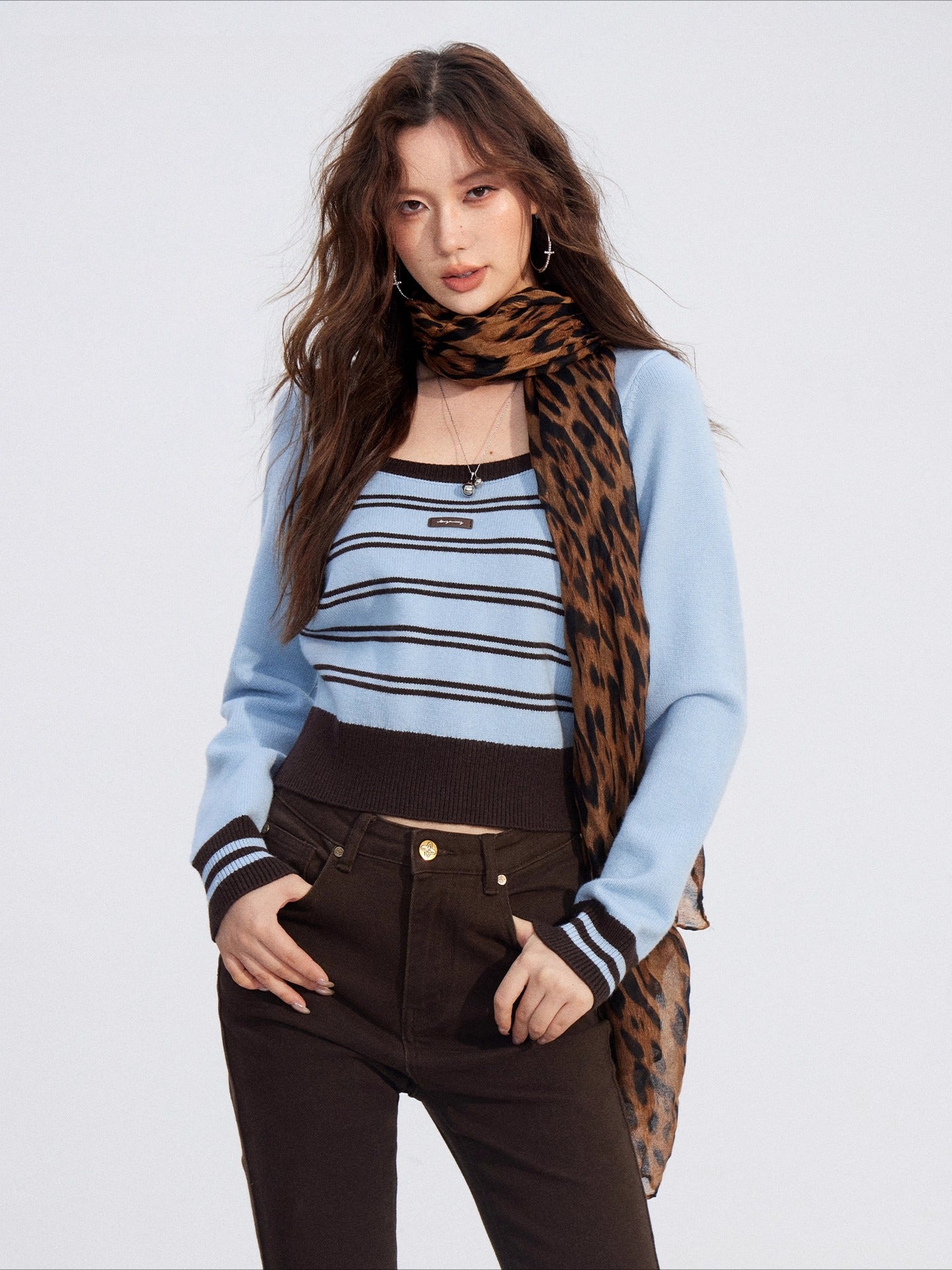 Contrast Stripe Square-Neck Sweater
