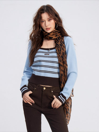 Contrast Stripe Square-Neck Sweater