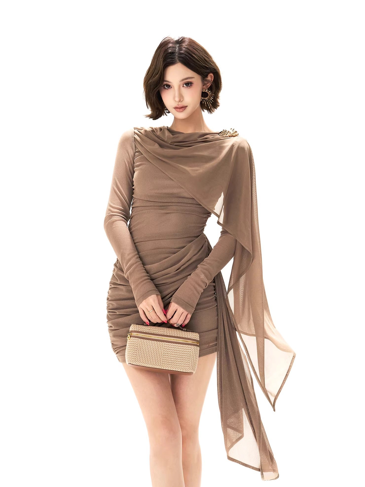 Asymmetric Mesh Knit Dress