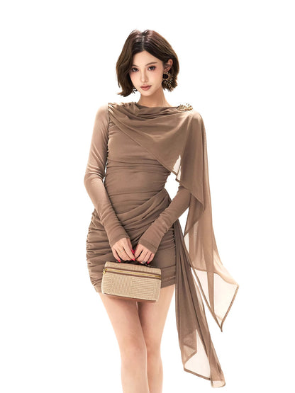 Asymmetric Mesh Knit Dress