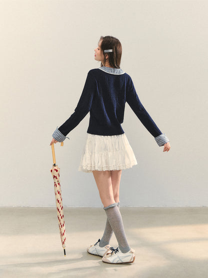 Cable Knit Checkered Sweater