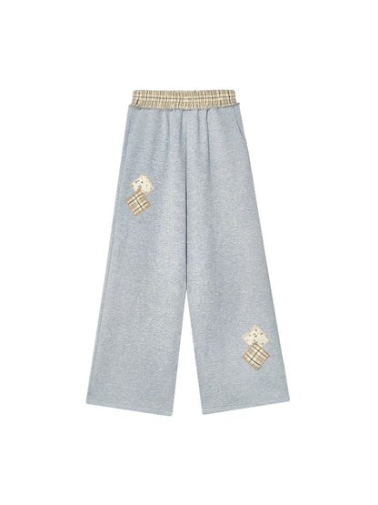 Gray Embroidered Zipper Hoodie&amp; Checkered Pants Set