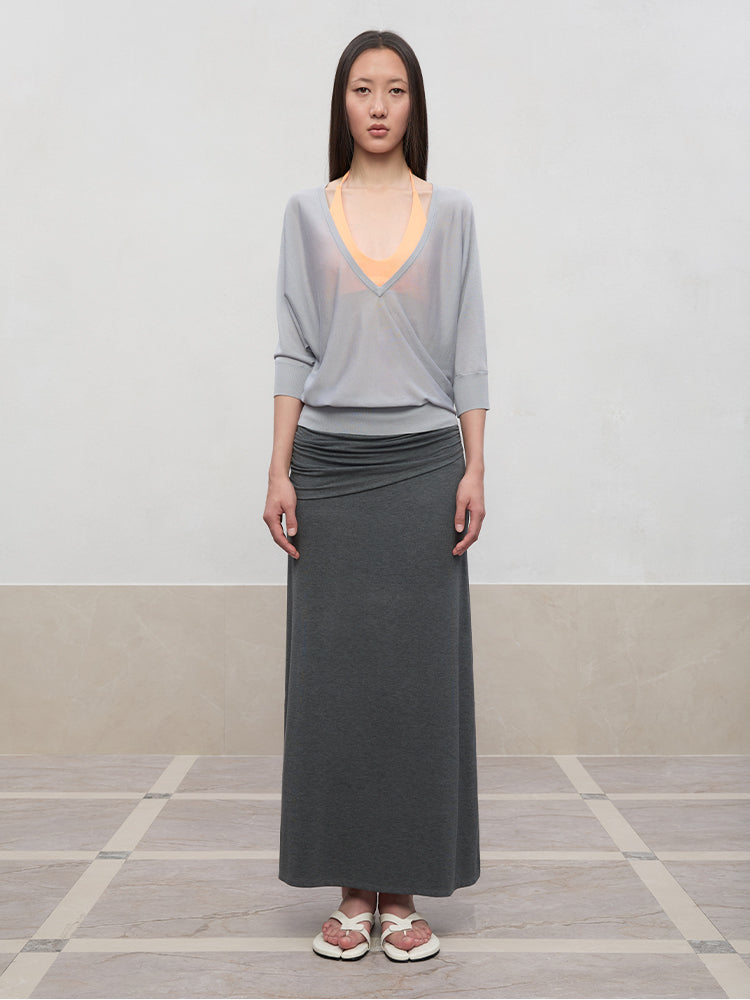 Deep V-Neck Bat-Sleeve Knit Cover-Up