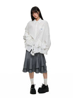 Irregular Ruffle Stripe Long Shirt