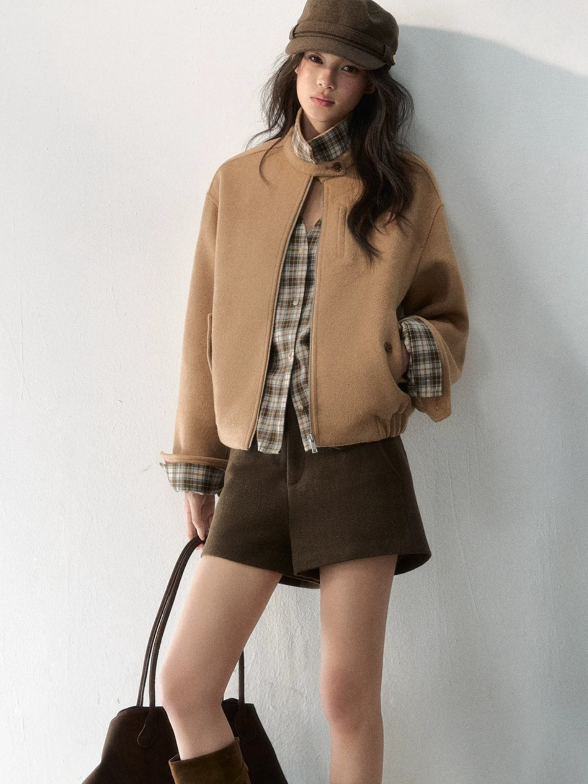 Layered Plaid Wool Blend Jacket