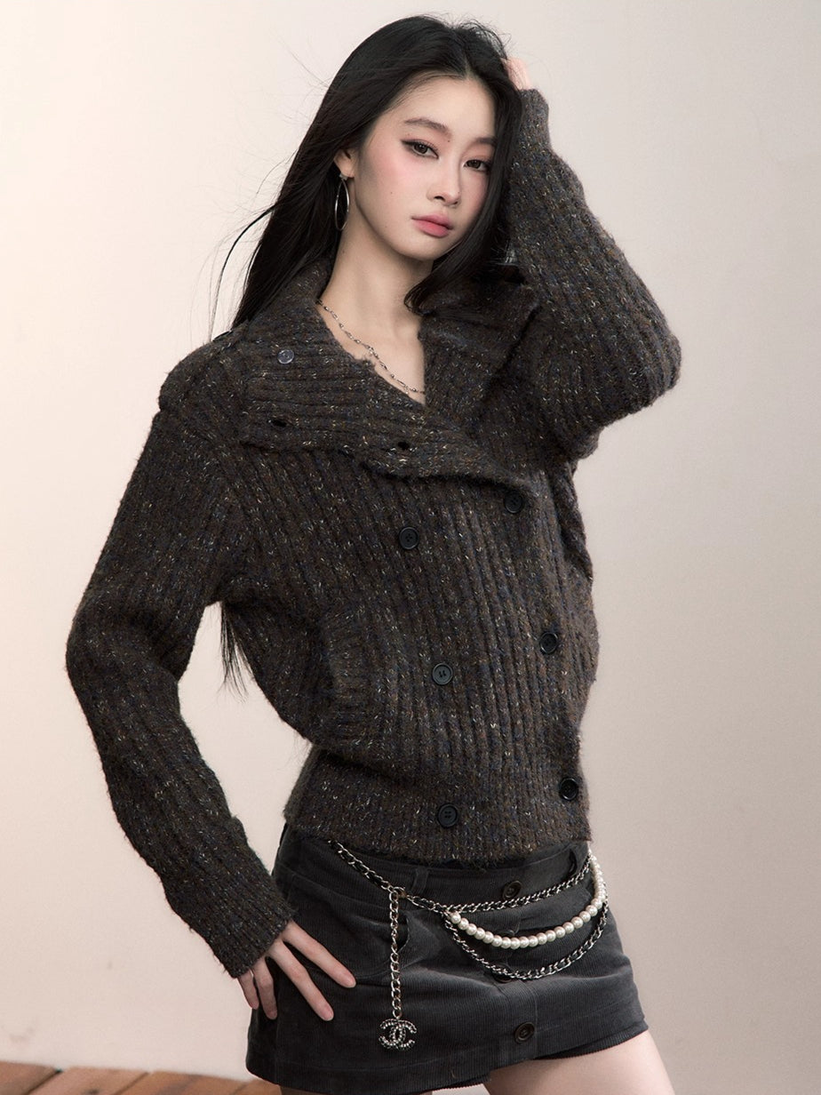 Colorfleck High-Neck Cardigan Jacket