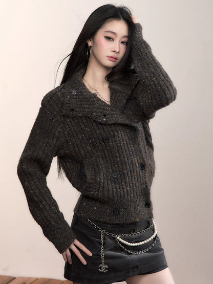 Colorfleck High-Neck Cardigan Jacket