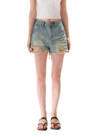 Distressed A-line Denim Shorts