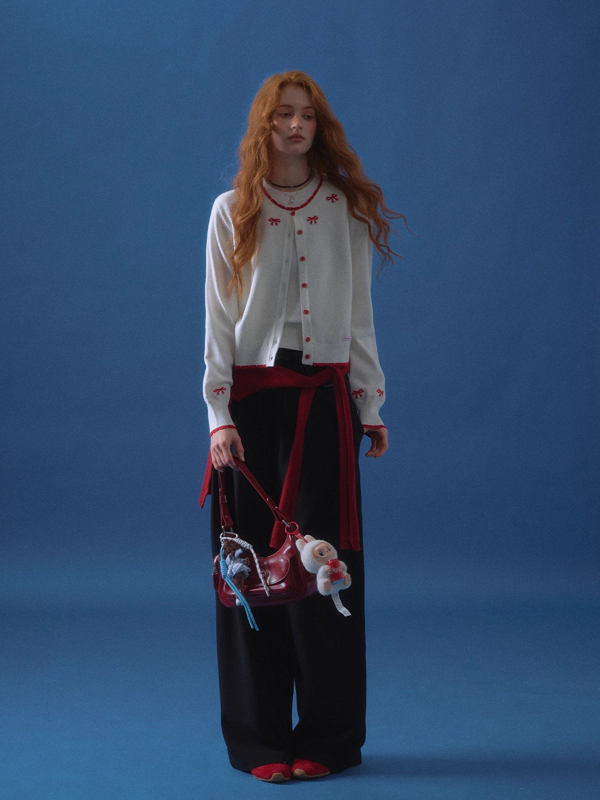 Lace-Trim Waist Tie Wide-Leg Pants