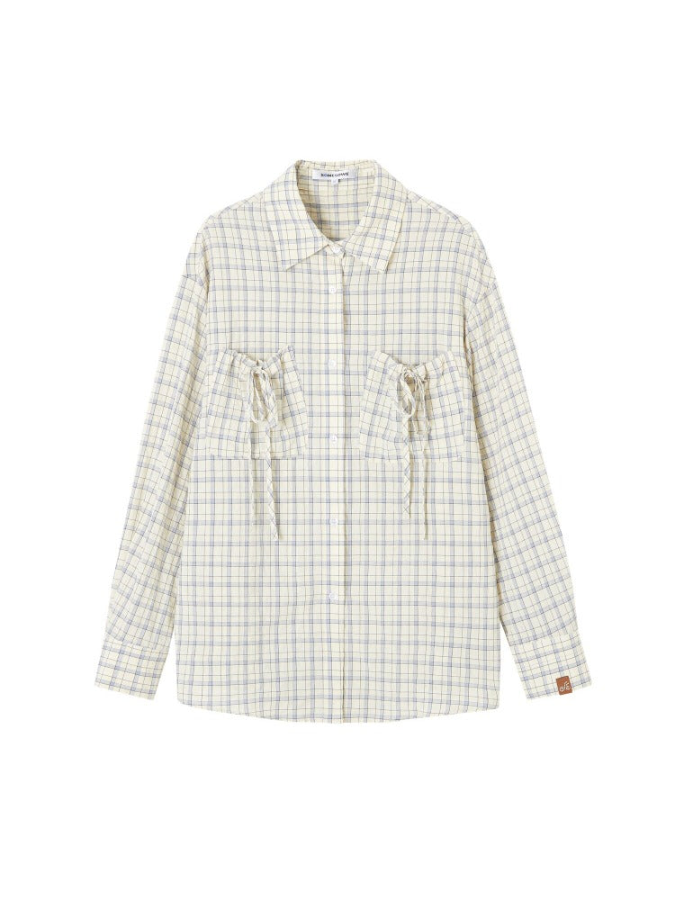 Drawstring Pocket Plaid Shirt