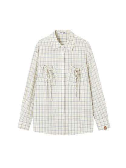 Drawstring Pocket Plaid Shirt