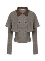 Contrast Collar Cable Knit Cape